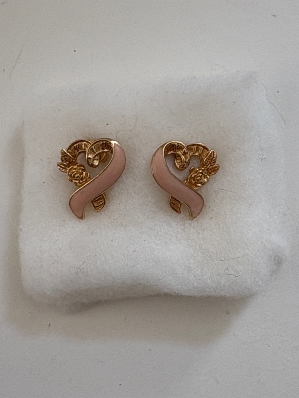 2 Heart Avon Gold-Tone Breast Cancer Awareness Floral Studded Earrings